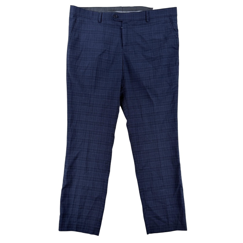 The Savile Row Company Dress Pants Mens 38x30 Blue Regular Fit Plaid Stretch NWT